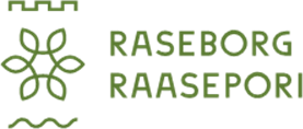 Logo i grönt med stiliserad borg, vitsippa samt vågor till vänster och texten raseborg raasepori, till höger.
